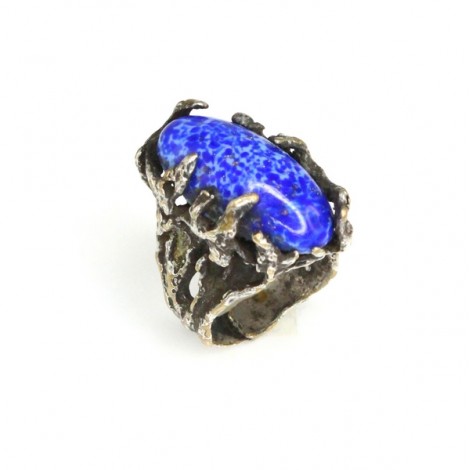 inel modernist " Bijoux D'art ", din bronz argintat. lapis lazuli. Danemarca anii '60